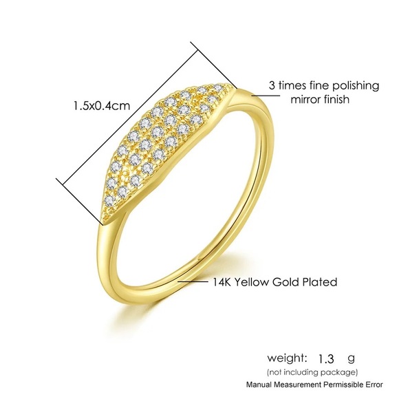 Minimalist leaf-shaped CZ ring (champagne & silver) - Picture 3 of 6